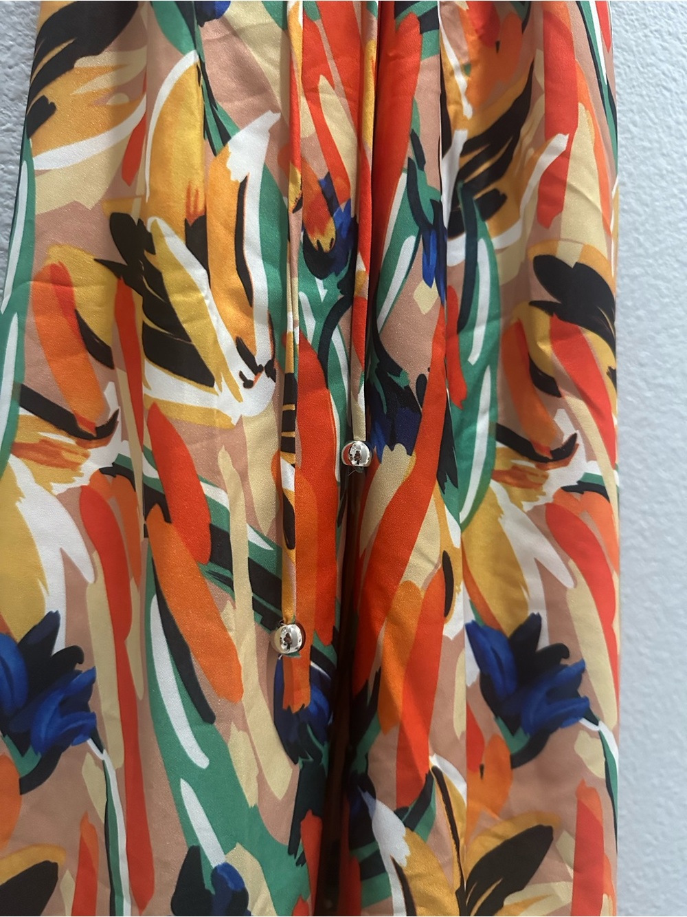 Med- Commense Multi-Color Printed Spaghetti Strap Midi Dress - Orange Blue Green - Picture 6 of 9